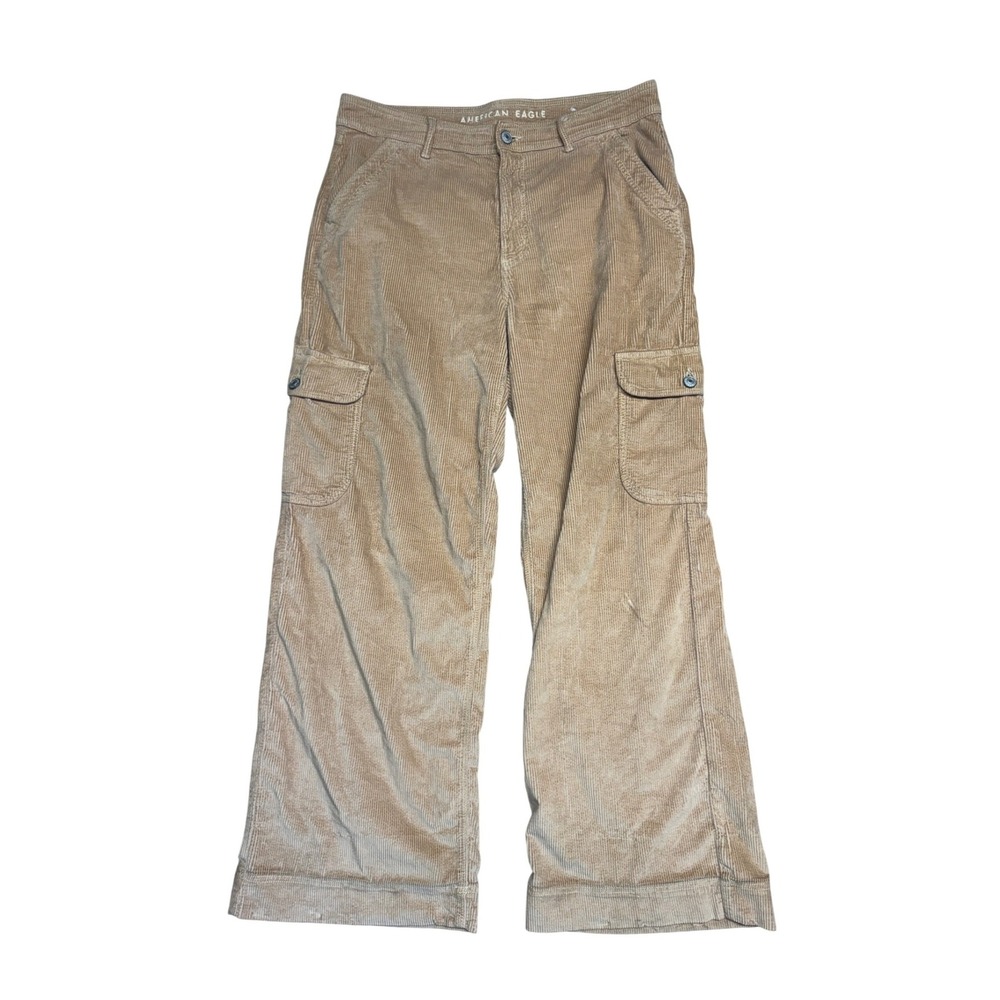 American Eagle Super High Rise Baggy Wide Leg Corduroy Cargo Pants Tan 12